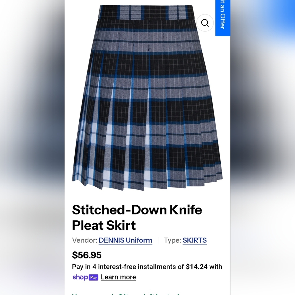 DENNIS Plaid Pleated Women's Skirt - Black and Blue Size L